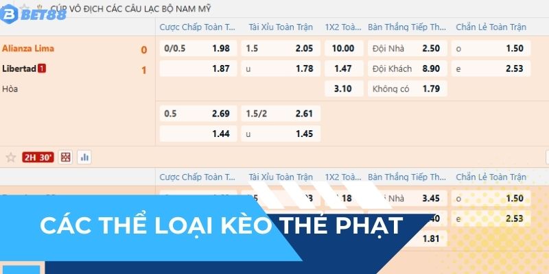 Các thể loại kèo thẻ phạt tại nhà cái BET88